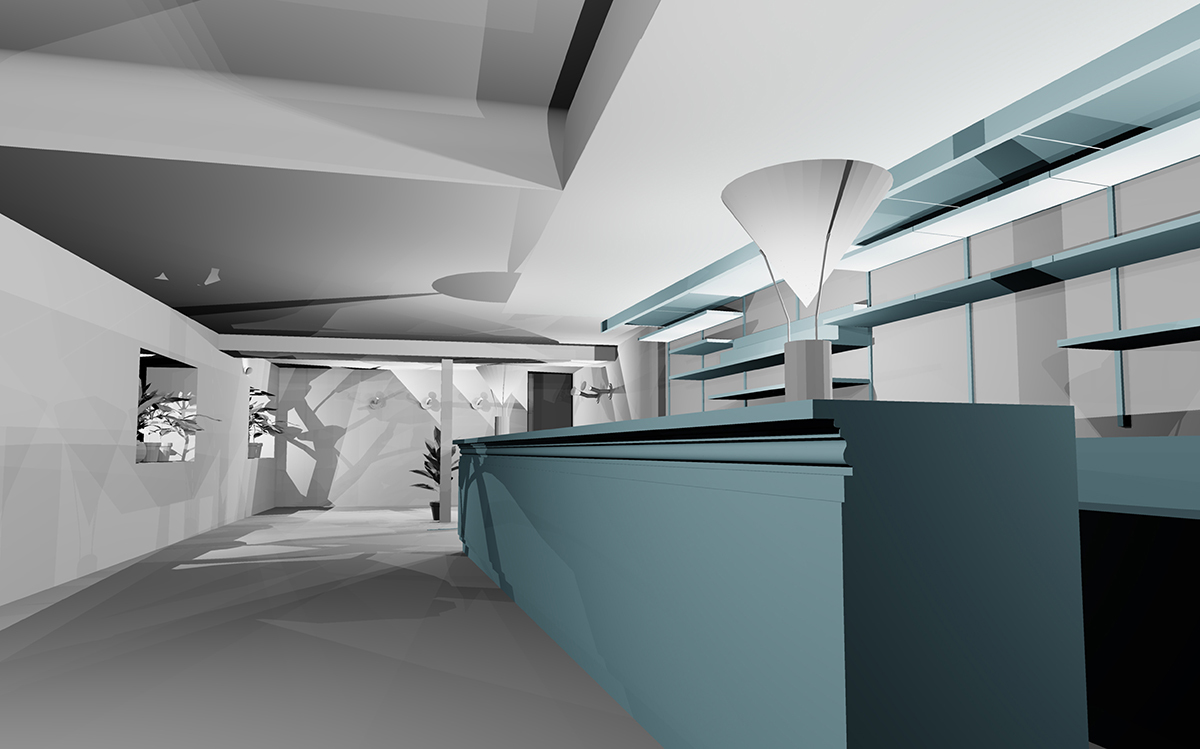 Caf K, Nantes, France - Volumétrie 3D lumière, vue de l'entrée- Design et axonométrie : RICH