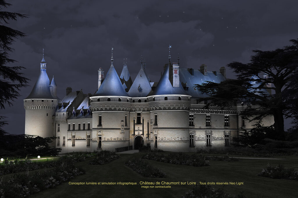 Simulation en infographie et conception lumière - Château de Chaumont-sur-Loire © Neolight