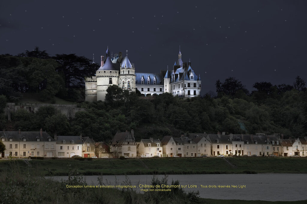 Simulation en infographie et conception lumière - Château de Chaumont-sur-Loire© Neolight