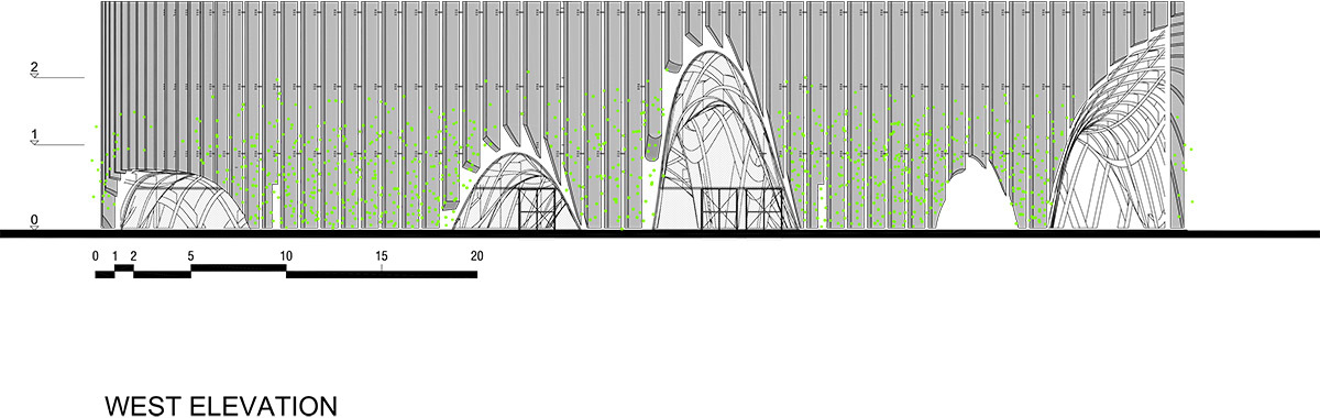 Expo 2015, Pavillon France, Milan, Italie - Elévation, façade ouest © XTU Architects