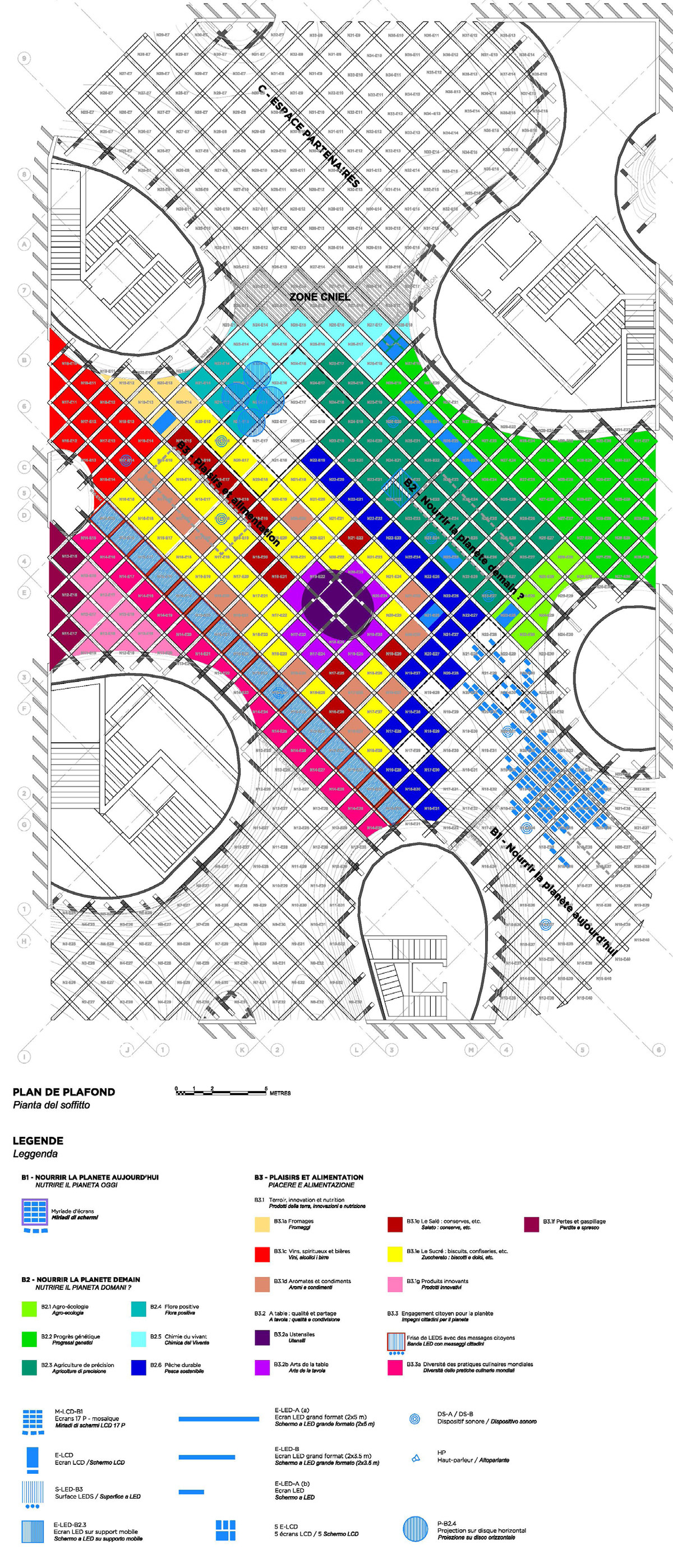 Expo 2015, Pavillon de la France, Milan, Italie - Plan scénographique du plafond de la halle Architectes XTU - Conception Lumière Licht Kunst Licht © Studio Adeline Rispal