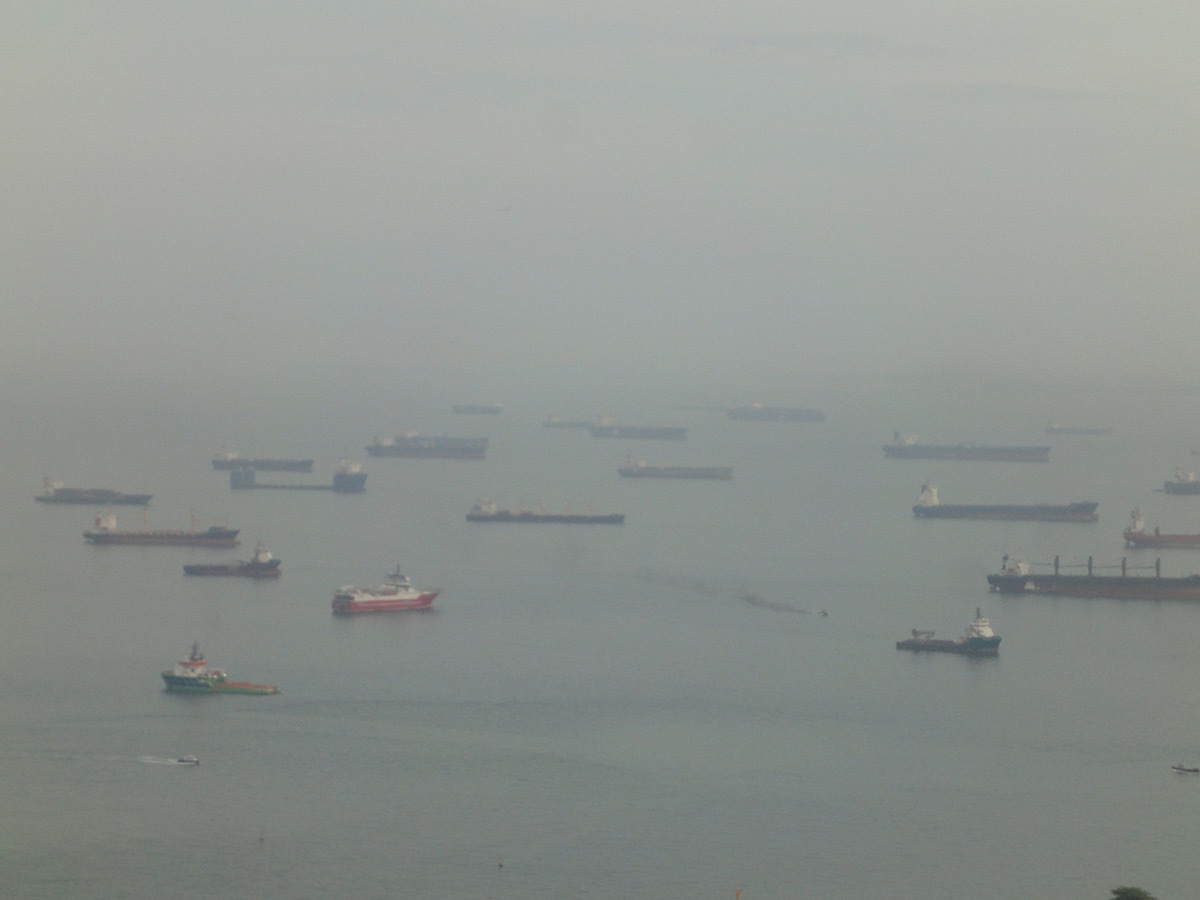 Des centaines de bateaux stationnent sur l'océan © Roger Narboni