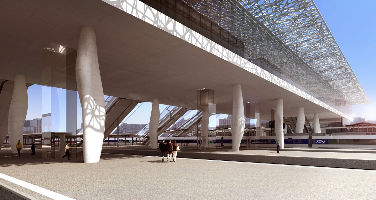 Gare de Nantes - Vue de la mezzanine depuis le quai A - Architectes : Rudy Ricciotti et Forma6 - Image : Ricciotti / Forma6 / Demathieu et Bard