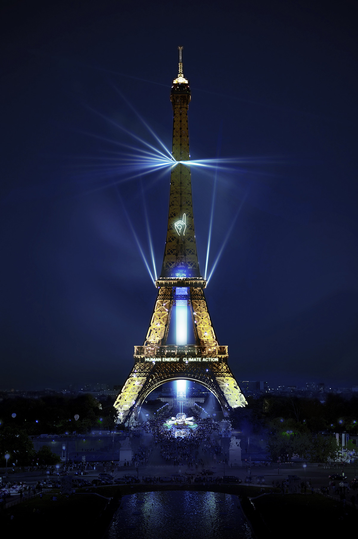 Human Energy sur la Tour Eiffel, Paris, France - Simulation du projet © artiste Yann Toma, scénographie ARTEL