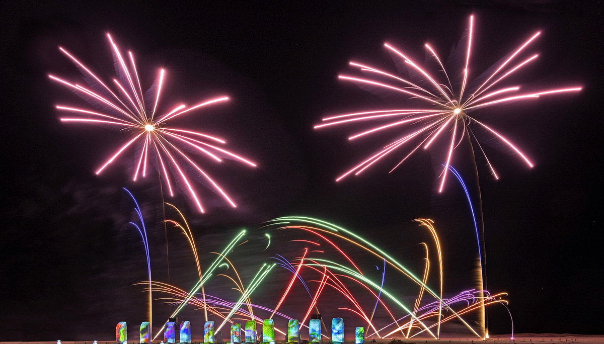 The Flower Power - Place Ambroise Courtois © Phoenix Fireworks / Martin Coffin & Groupe F - Simulation de la Fête des lumières 2015 reportée, Lyon