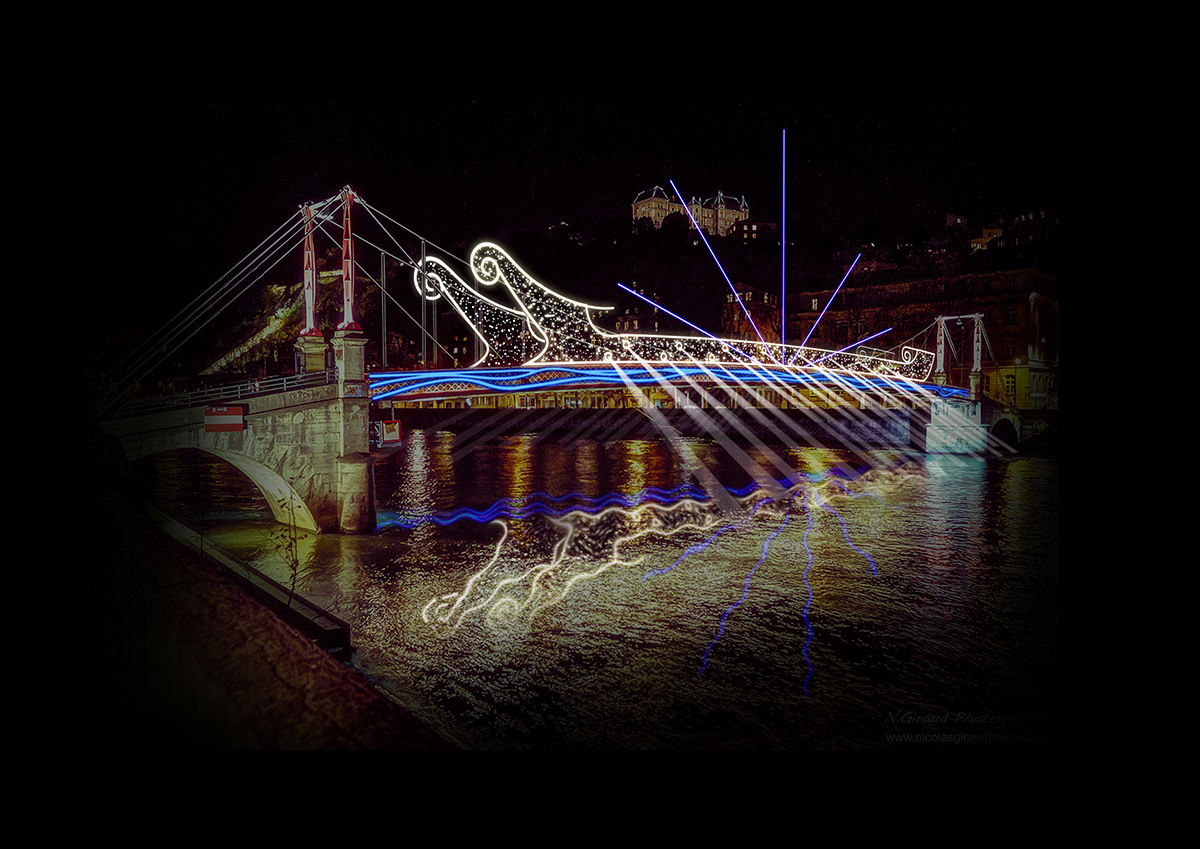 The bright boat - Passerelle Abbé Couturier © Frédéric Godeau, En attendant - Simulation Fête des lumières 2015, Lyon