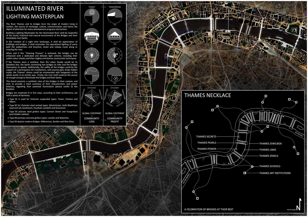 Vue générale du projet de mise en lumière, London, UK © MRC and Les Éclairagistes Associés