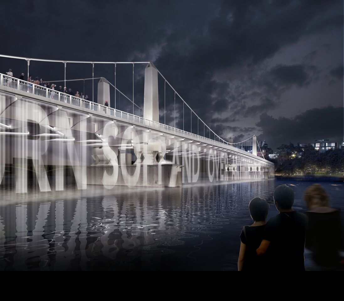 Ecran d'eau avec des contenus projetées - Chelsea Bridge, London, UK © MRC and Diller Scofidio + Renfro