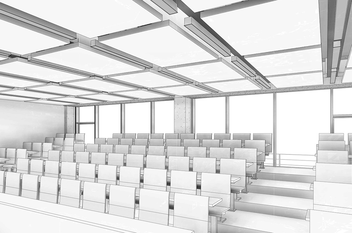 ENS Cachan, Paris-Saclay, France - Architecte : RPBW - vue en perspective 3D, salle de cours 2 © Renzo Piano Building Workshop - Cosil Peutz Lighting Design