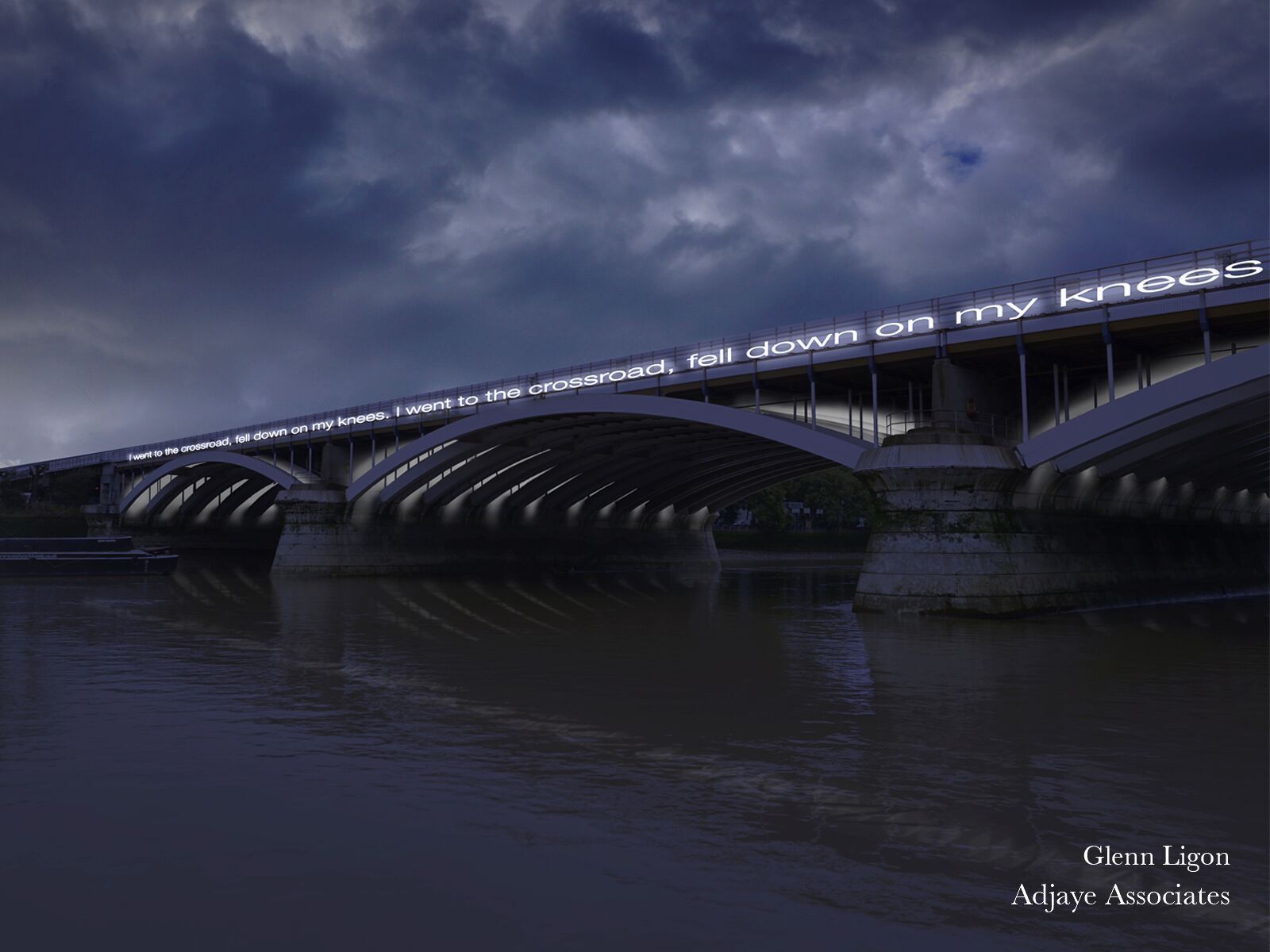 Glenn Ligon - 'Cross Road Blues' Grosvenor Bridge, London, UK © MRC and Adjaye Associates