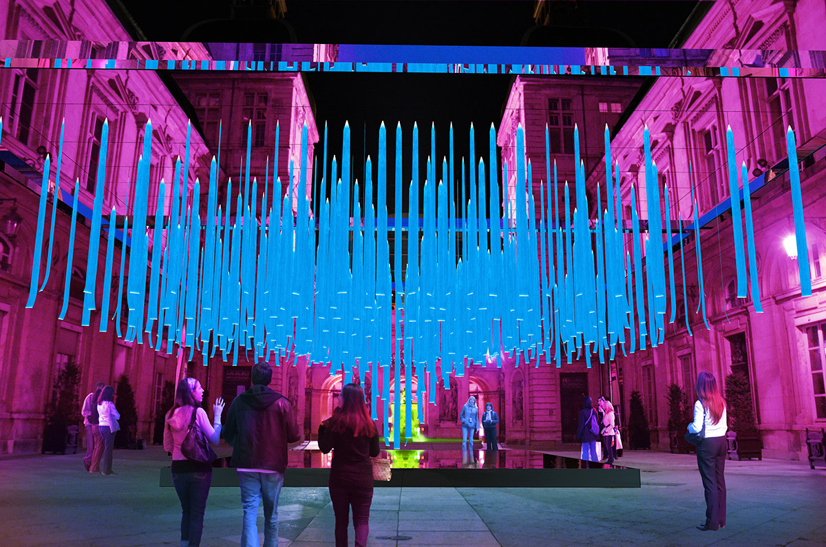 Platonium - Hôtel de ville © Eric Michel, Akari-Lisa Ishii © Simulation Fête des lumieres 2016, Lyon