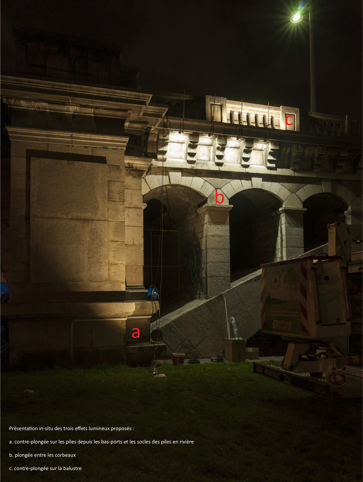 Pont Wilson, Lyon, France - essai lumière nocturne © LEA