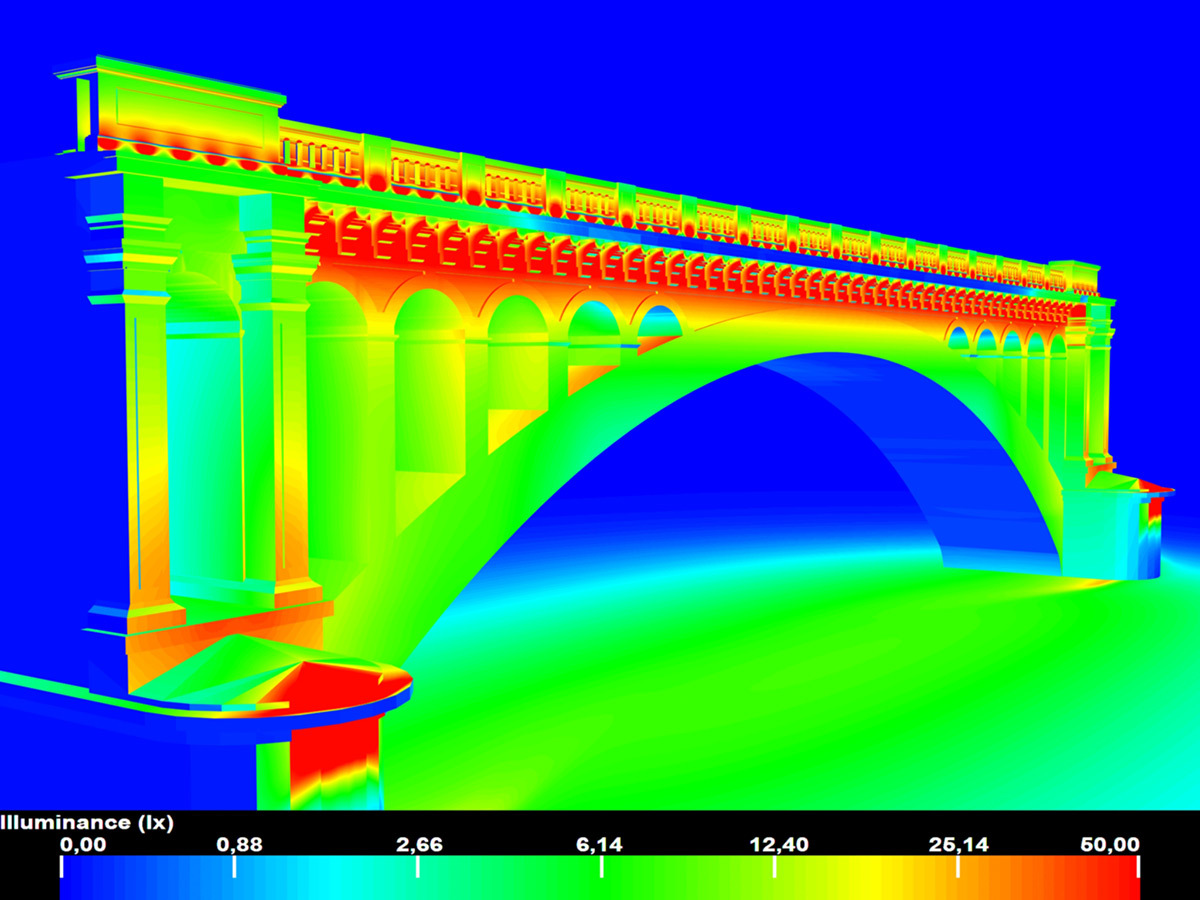 Simulation des éclairements en fausse couleur - Pont Wilson, Lyon, France © LEA