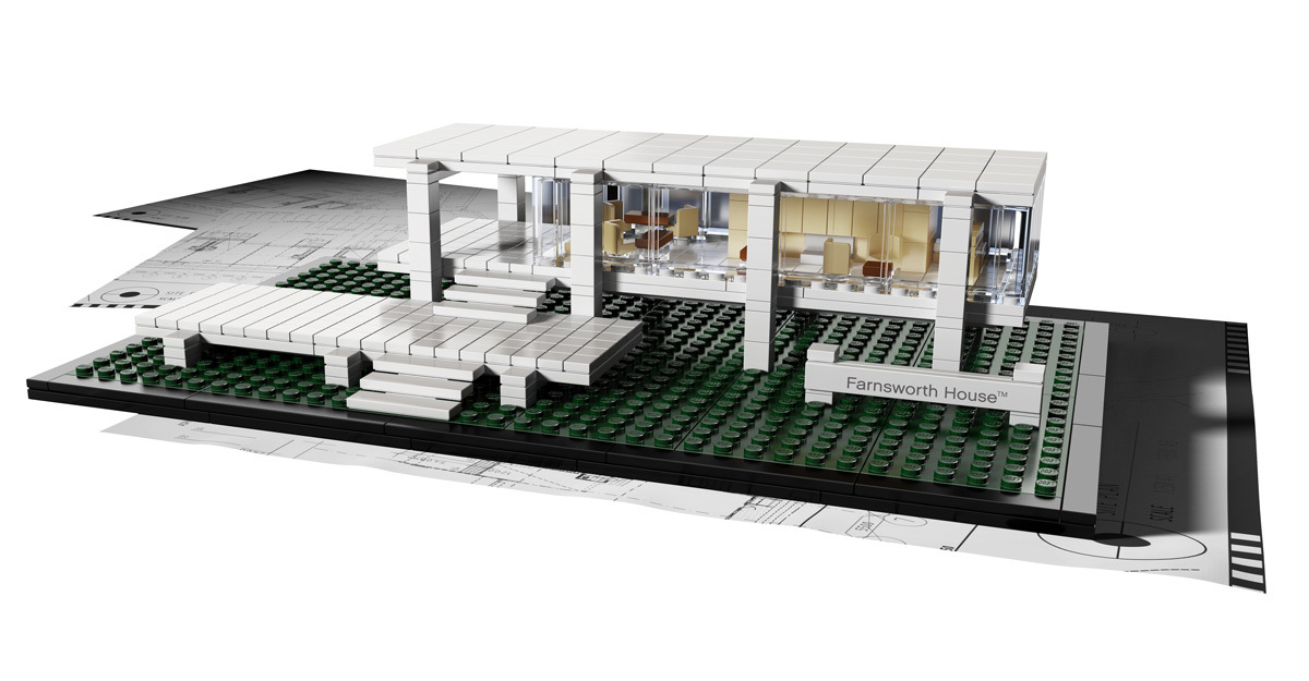 Eclaté de la Farnsworth House de Ludwig Mies van der Rohe à Plano, Kendall County, Illinois, États-Unis - Artiste : Adam Reed Tucker - Collection : LEGO Architecture