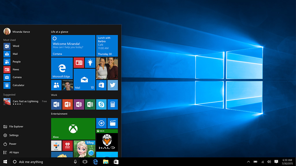 Windows 10, lauch with Hero screen, 2015 © Microsoft