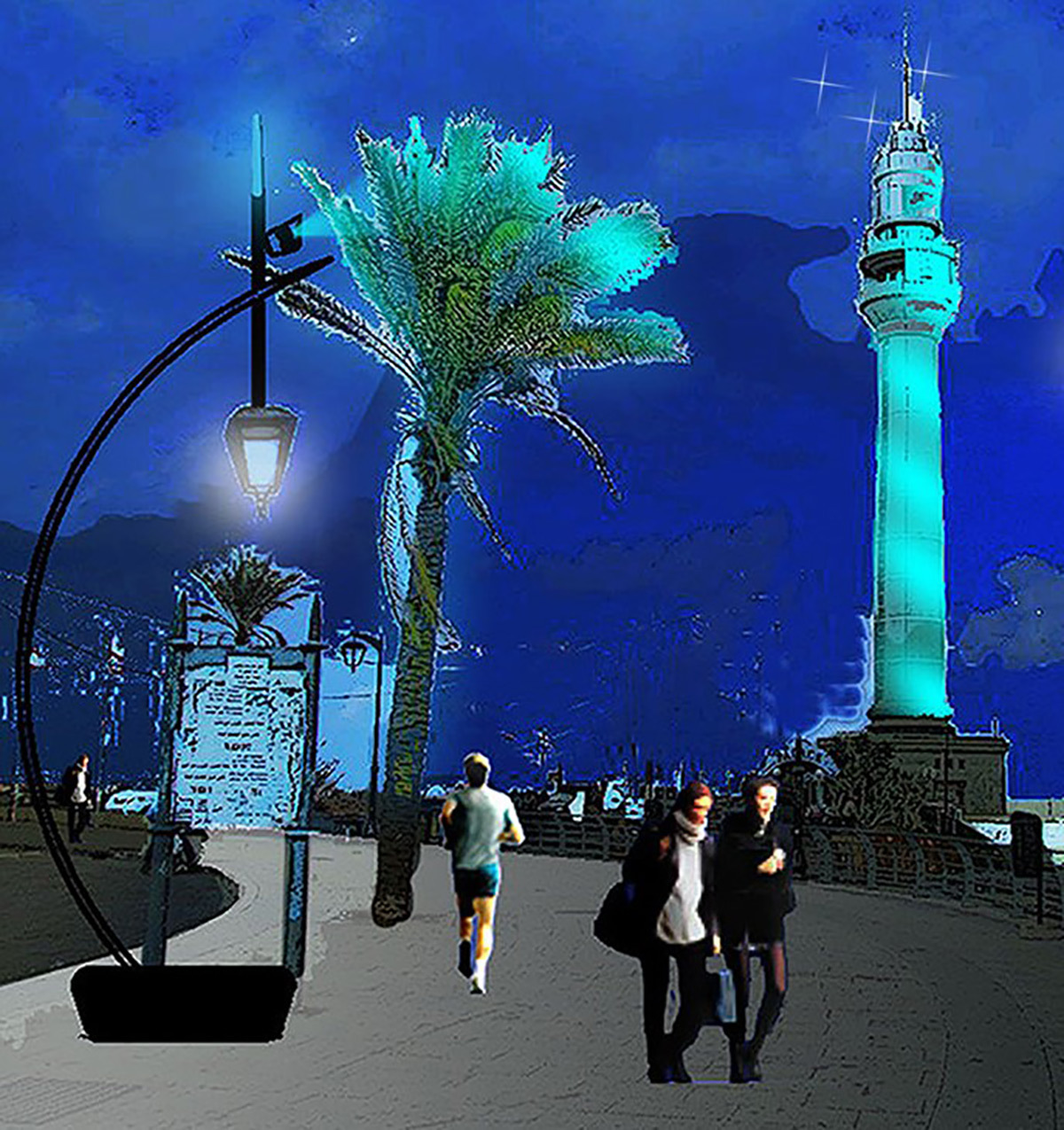 Nouvelles ambiances lumineuses de Beyrouth, promenade du front de mer et le phare