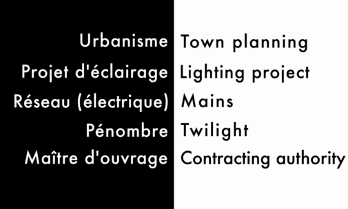 Traduction français-anglais, extrait du Lexique de l'éclairage professionnel