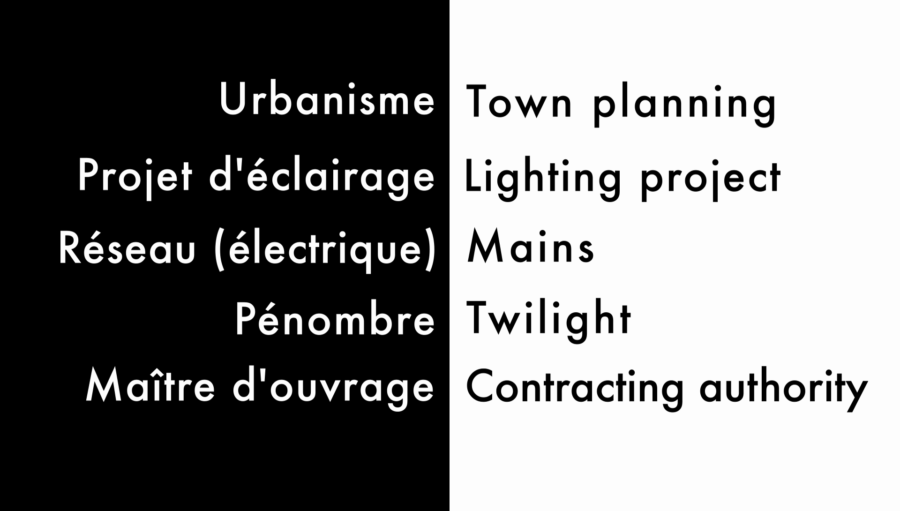 Traduction français-anglais, extrait du Lexique de l'éclairage professionnel