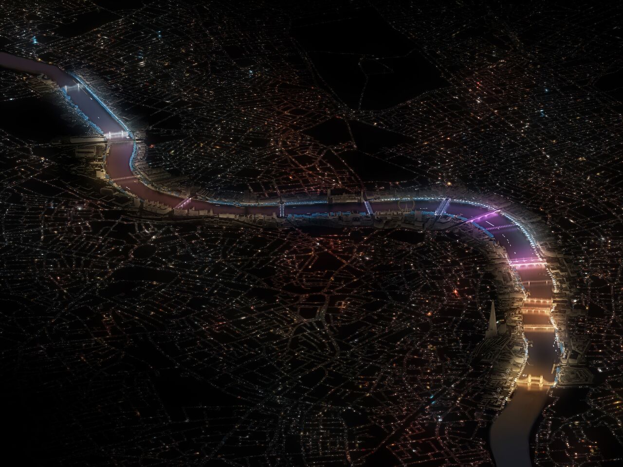 Vue d'ensemble des ponts de Londres, UK © MRC, Leo Villareal et Lifschutz Davidson Sandilands