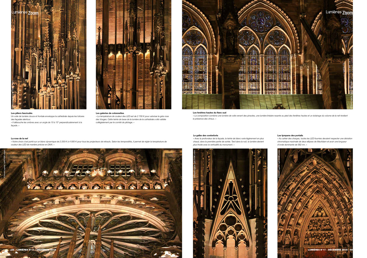 Détails d'architecture, cathédrale de Strasbourg - Conception lumière L"Acte Lumière - Article visuel : ZOOM Lumières - photos : Vincent Laganier