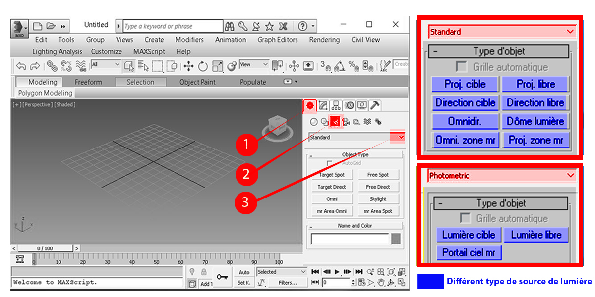 Outils éclairage et lumière sous 3ds Max