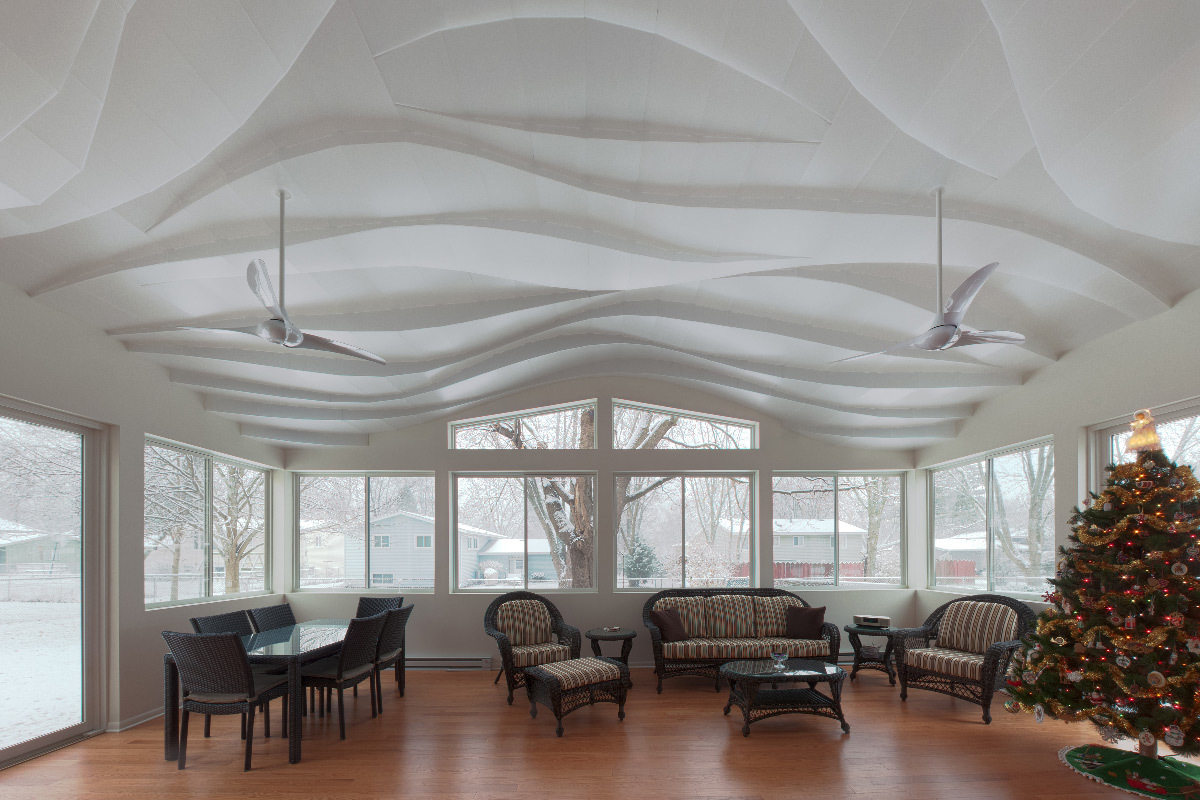 Vue à l'est, la soirée d'hiver - Maison privée, Crystal Lake, Etats-Unis - Flynn Architecture et Design © Matt Flynn