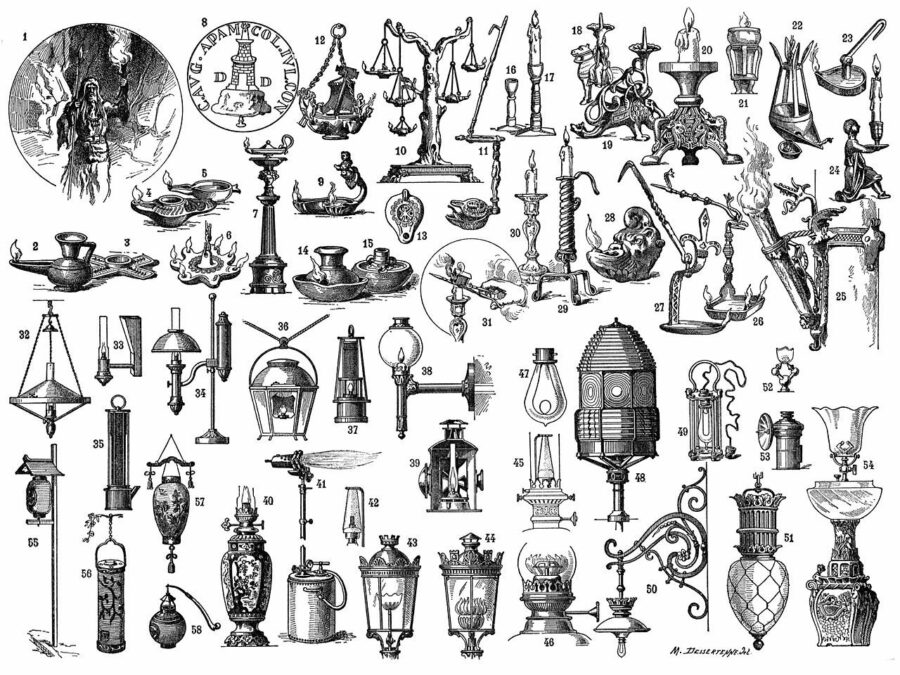 Histoire de l'éclairage, de Maurice Dessertenne, in Nouveau Larousse Illustré, tome quatrième E-G, 1898