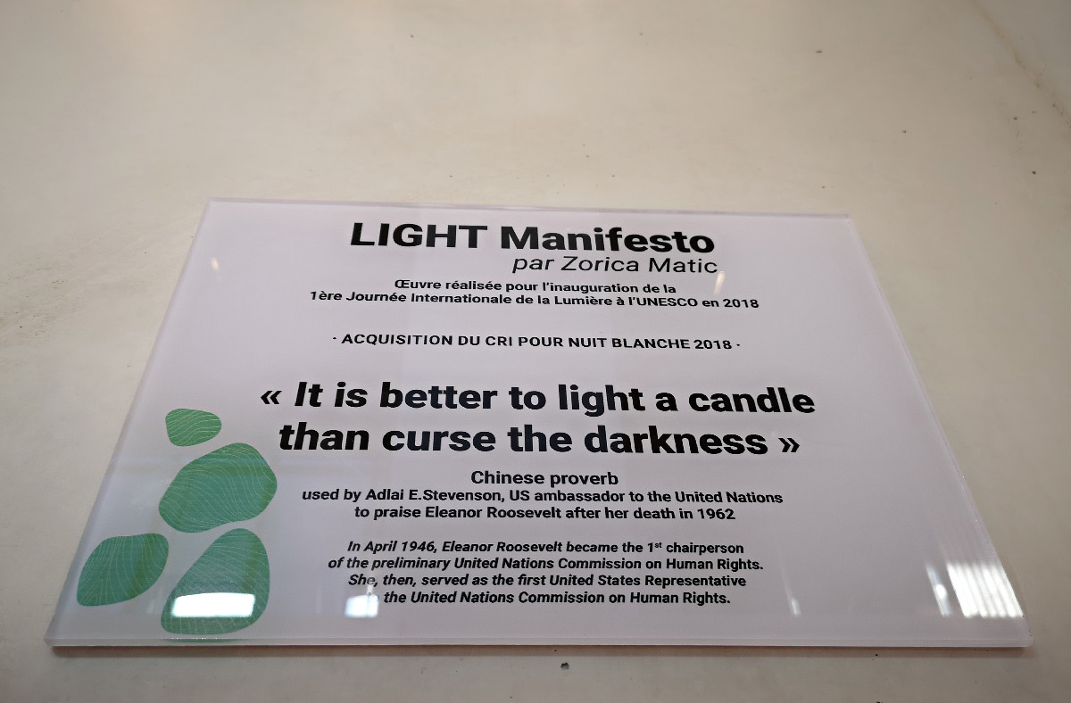 Light Manifesto de Zorica Matic, 19 octobre 2019 © CRI