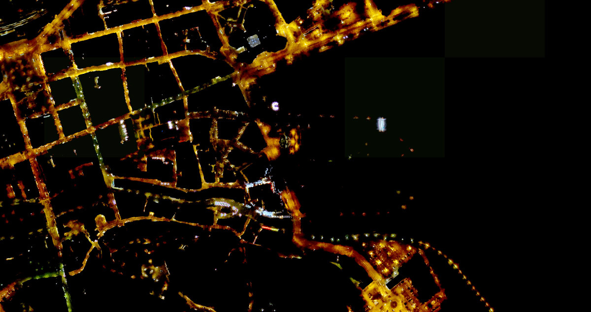 Orthophotographie nocturne de l'éclairage public - centre-historique Annecy