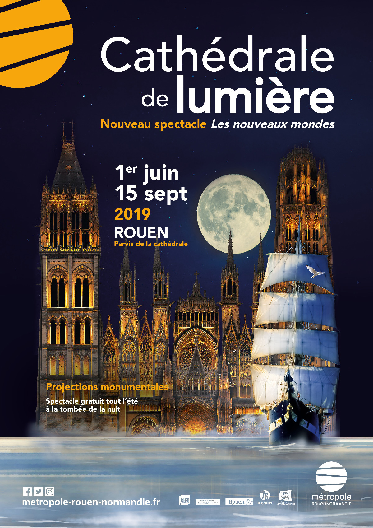 Cathédrale de lumière 2019, cathédrale de Rouen - création Cosmo AV - affiche © Métropole Rouen Normandie