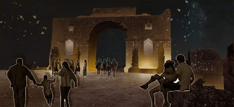 Simulation lumière, arc de Caracalla, Volubilis, Maroc - Tifawine, Illuminate, équipe 8 © Bassiouni Wafa et Machhour Btissam