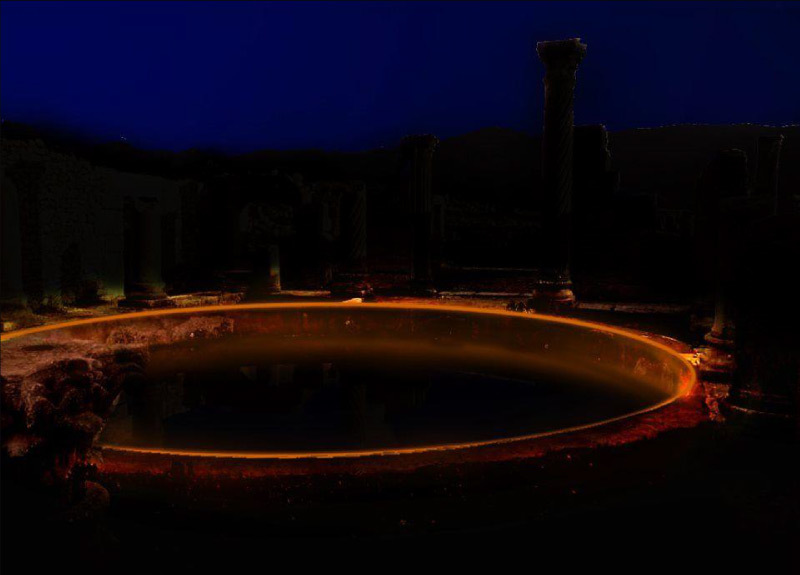 Simulation lumière, maison des colonnes, Volubilis, Maroc - Tifawine Light Contest, Illuminate, équipe 11 © Mehdi Chawki et Naoual Basma Koudia