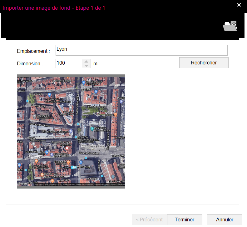 Exemple de localisation d'un projet, rue Grenette, Lyon, dans Relux Desktop 2020