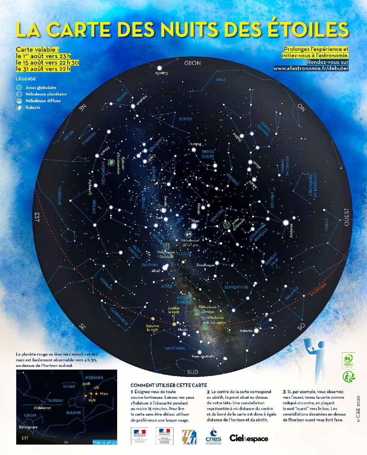 Carte du ciel des Nuits des étoiles 2020