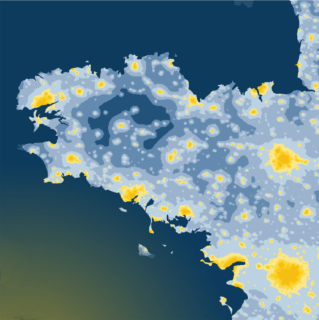 Carte de la pollution lumineuse en France métropolitaine