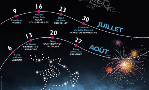 Bourdonner en Bourbonnais, spectacle de drones lumineux - affiche 2022 du département de l'Allier