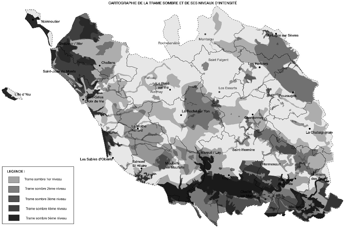 Cartographie Trame sombre de la Vendée – SYDEV - Artelia Environnement - Conception lumière Virginie Voué - Carte © Luminescence