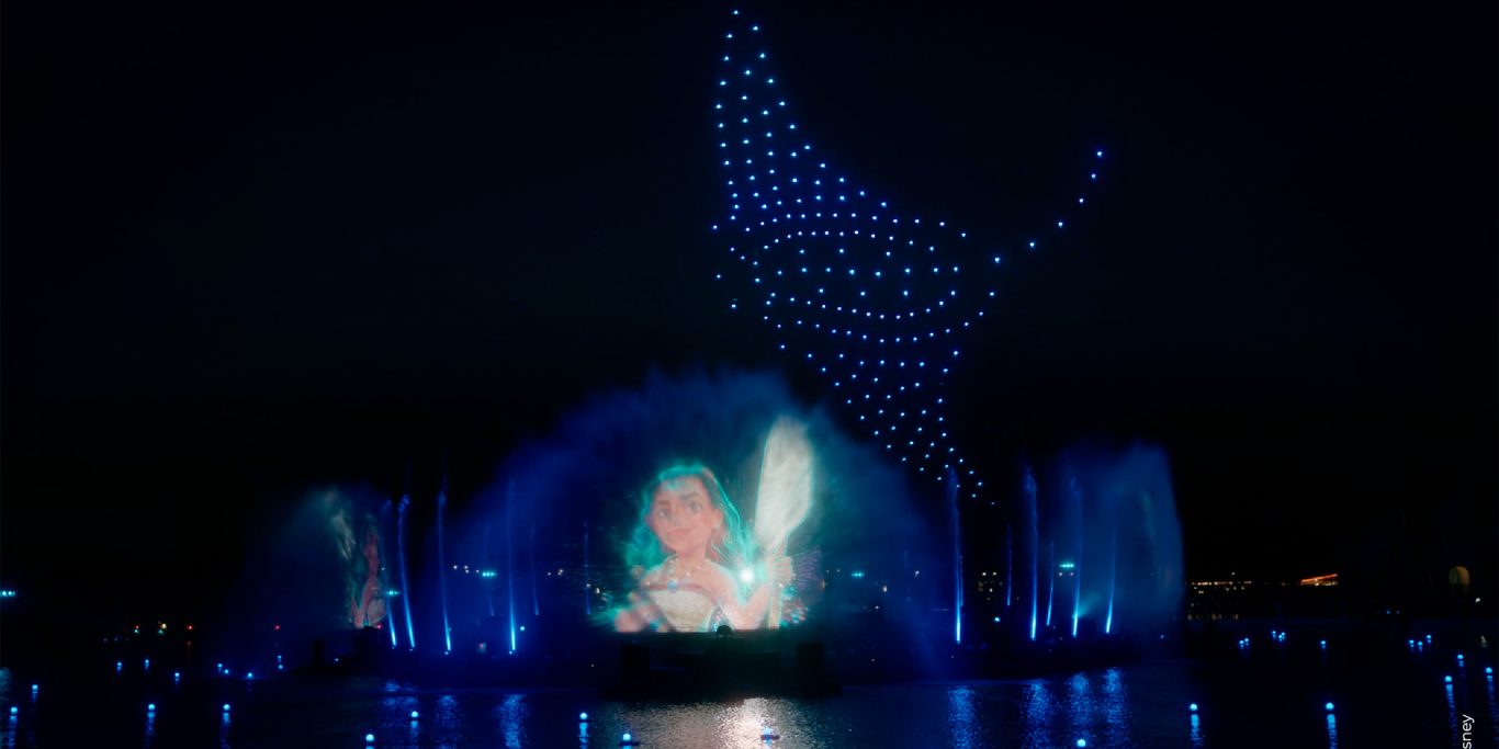Disney Cascade of Lights, during the drone show - Technology Partner Dronisos, France © Disneyland Paris