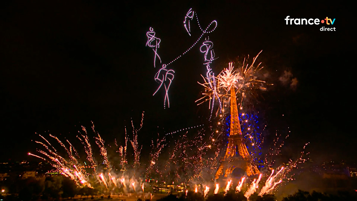 14-Juillet, Paris - Spectacle pyrotechnique, et animation en drones