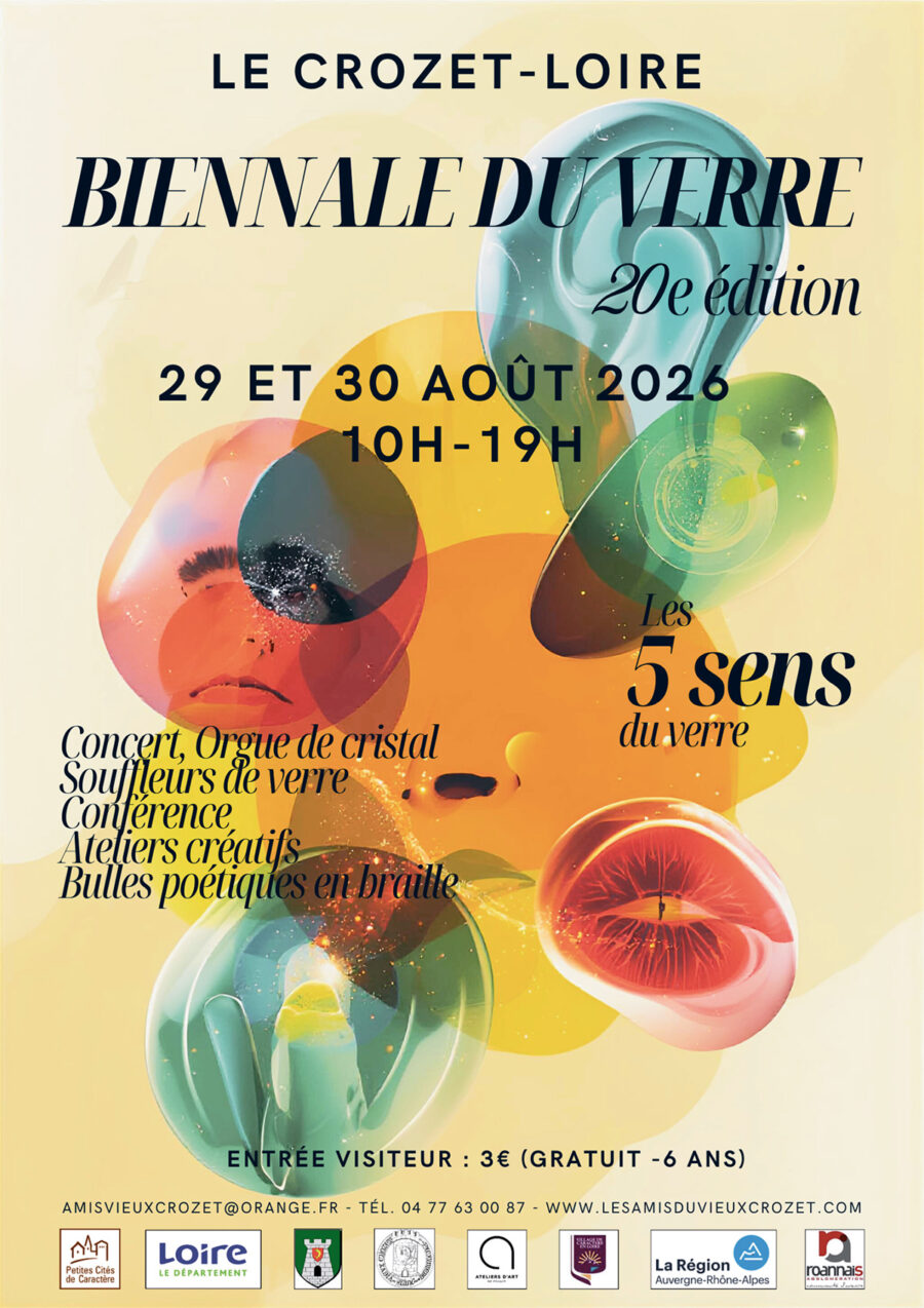 Biennale du verre 2026, Le Crozet-Loire, France - 29-30 aout - Affiche association © Les Amis du Vieux Crozet