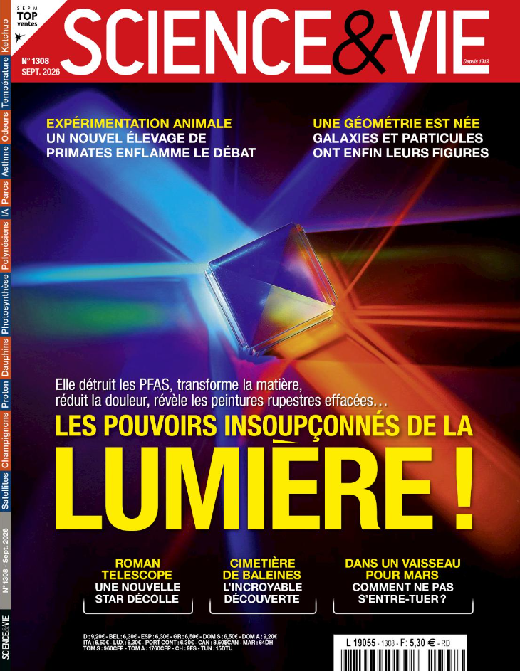 Science & Vie, n°1308, Août 2026 - Dossier Les pouvoirs insoupçonnés de la lumière ! - couverture © Reworld Media Magazines
